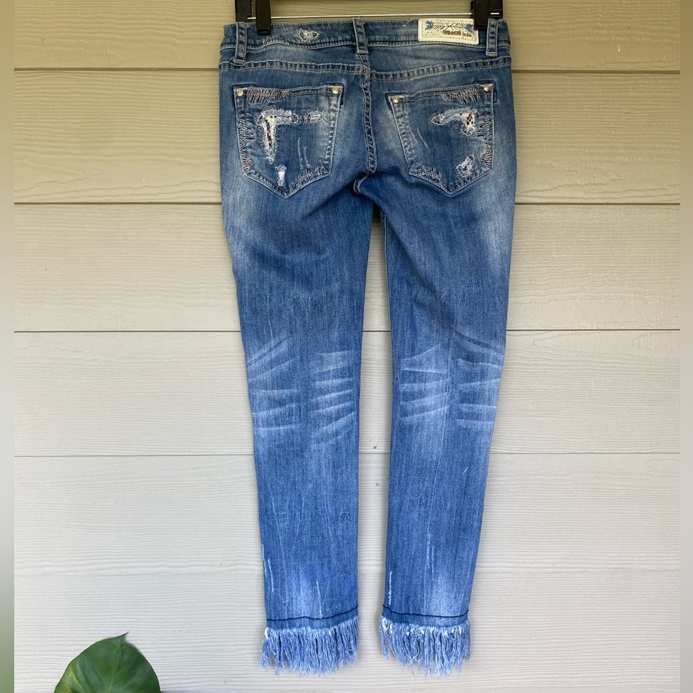 Grace in LA ~ Distressed Skinny Jeans with Frayed Hems, Size 27 - Picture 4 of 10